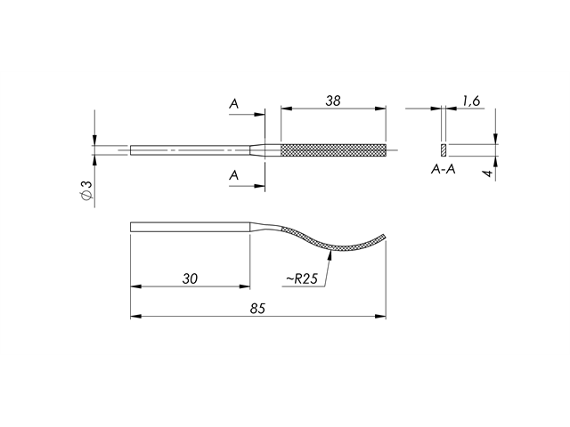 Lima in acciaio STL-11-00/P, 4x1,6mm, Taglio 00 - Gambo d. 3mm