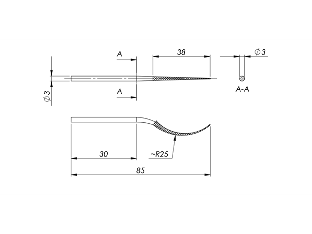 Steel file STL-12-00/P, d. 3mm, pointed, Cut 00 - Shank d. 3mm