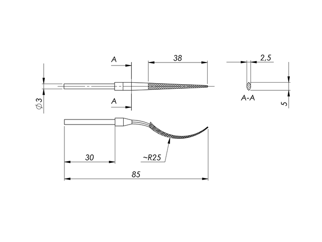 Lima in acciaio STL-14-00/P, 5x2,5mm, Taglio 00 - Gambo d. 3mm