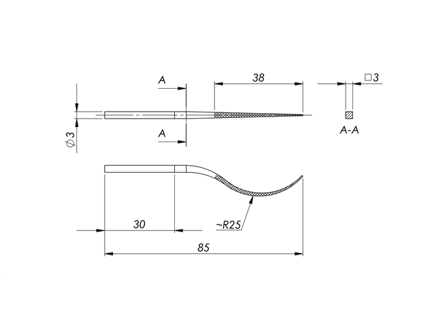 Lima in acciaio STL-16-00/P, 3x3mm, a punta, Taglio 00 - Gambo d. 3mm