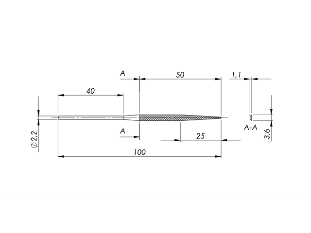 Lima in acciaio STL-23-1/P, 3,6x1,1mm, Taglio 1 - Gambo d. 2mm