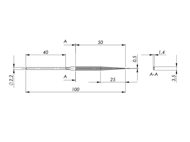 Lima in acciaio STL-24-00/P, 3,5x1,4mm, a punta, Taglio 00 - Gambo d. 2mm