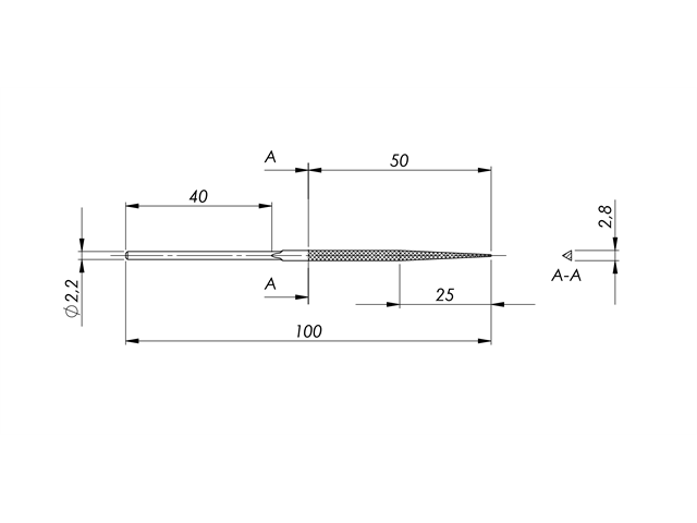 Lima in acciaio STL-25-00/P, 2,2x2,2x2,2mm, a punta, Taglio 00 - Gambo d. 2mm