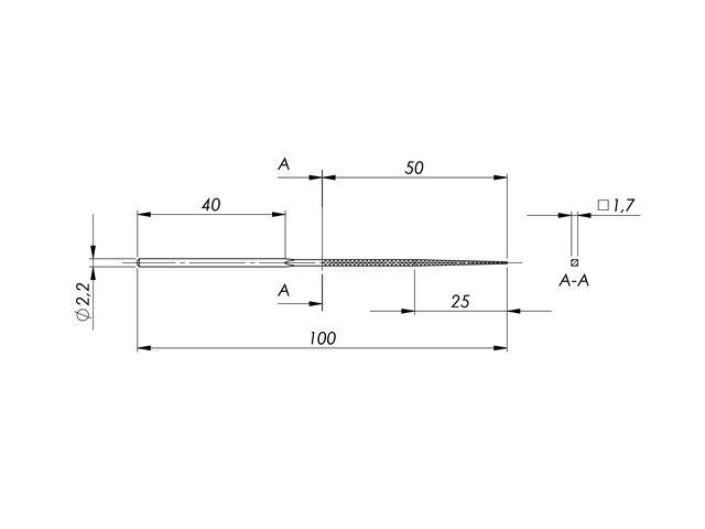Lima in acciaio STL-26-1/P, 1,4x1,4xmm, a punta, Taglio 1 - Gambo d. 2mm