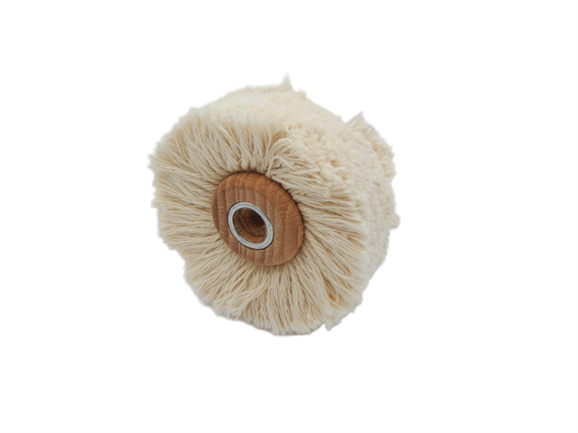 Mounted cotton wheel with wood body, d. 70mm - Hole d. 6mm - Each