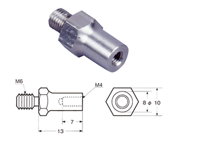 Adapter from M6 to M4, thread M6, tapping M4 for GS-H26
