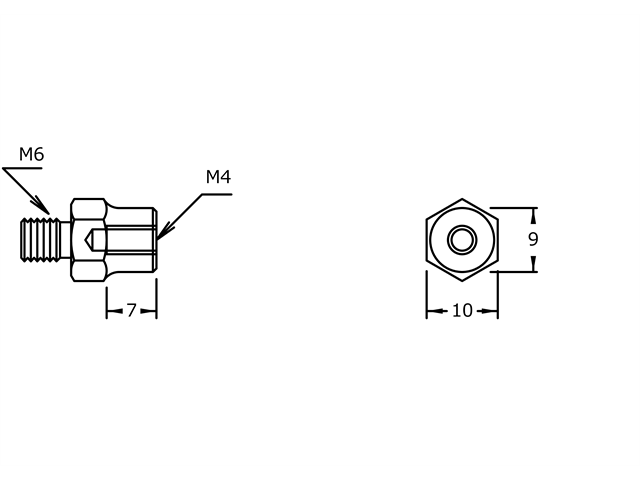 Adapter from M6 to M4 MS-0064, thread M6 - Tapping M4