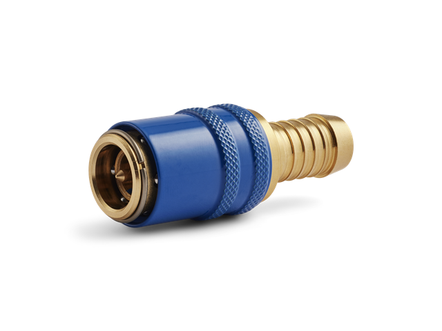 Quick connector Series 90,Blue, with valve, flow 9mm - With hose fitting d. 12,7mm