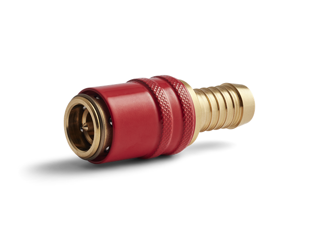 Quick connector Series 90, Red, with valve, flow 9mm - With hose fitting d. 12,7mm