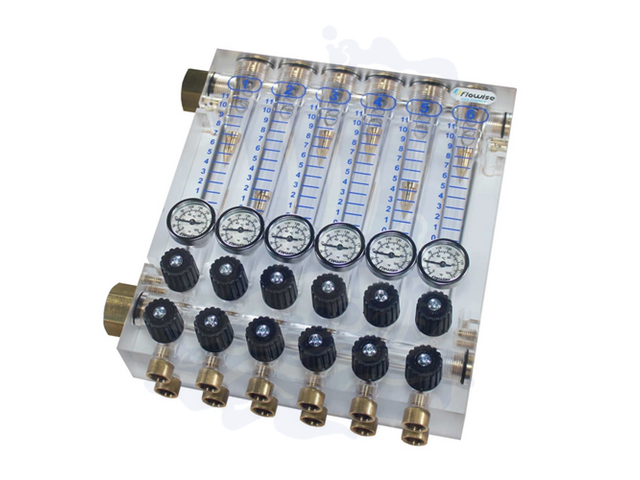 Flussometro S5 6 zone, portata 4-25lt/min, attacco sx, filettatura G3/4" - Portagomma d. 10mm