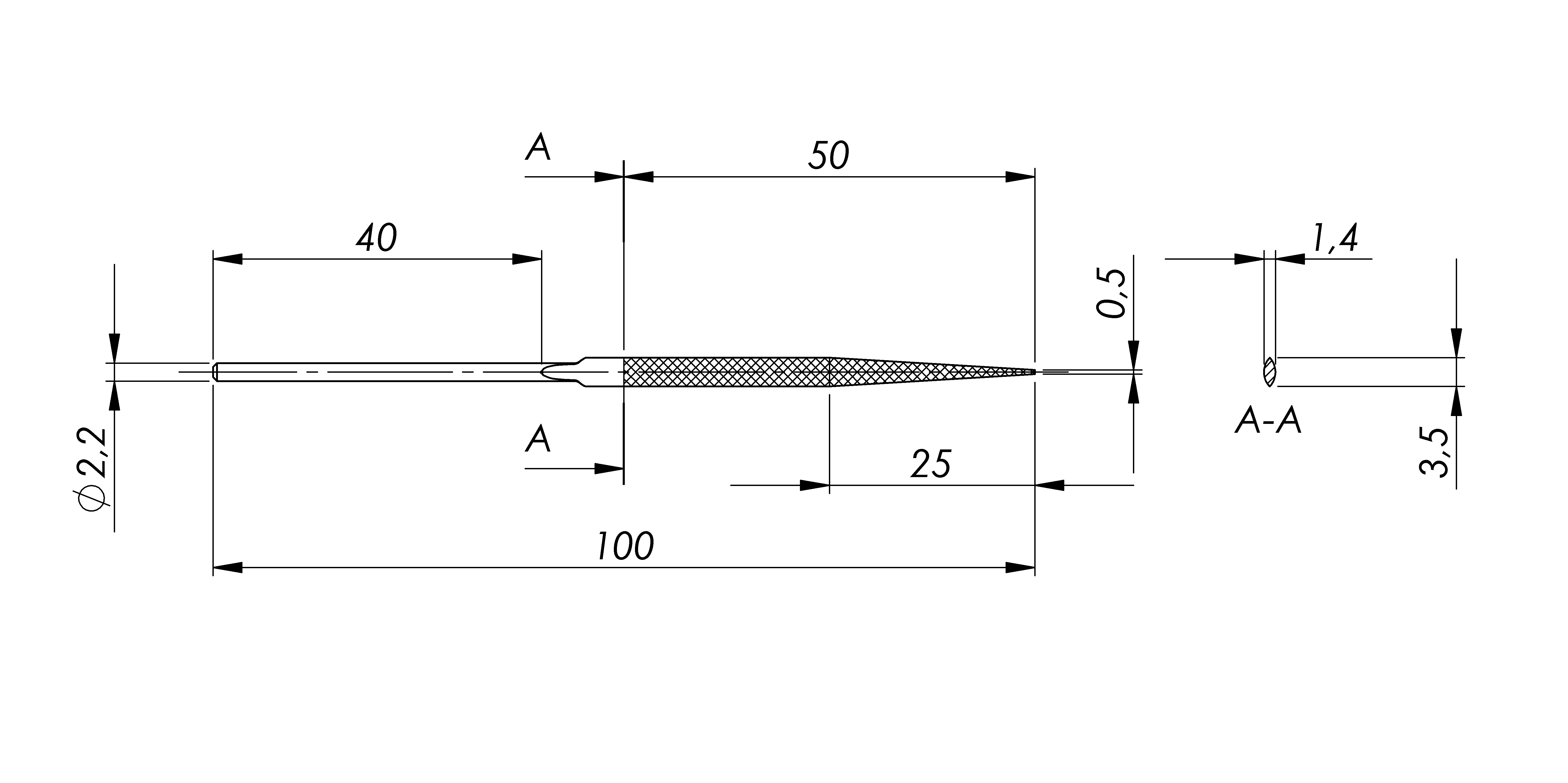 Lima in acciaio STL-24-00/P, 3,5x1,4mm, a punta, Taglio 00 - Gambo d. 2mm