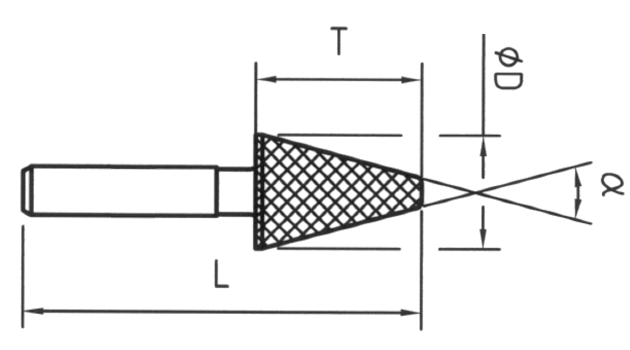 Strumento diamantato D-0521-H3 D151, d. 2,1mm - Conico punta piatta - Gambo d. 3,0mm