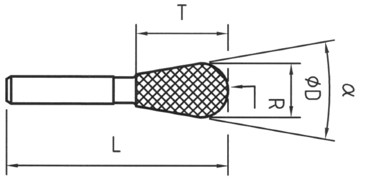 Strumento diamantato D-6154-H3 D151, d. 6,0mm - Cono rovesciato - Gambo d. 3,0mm