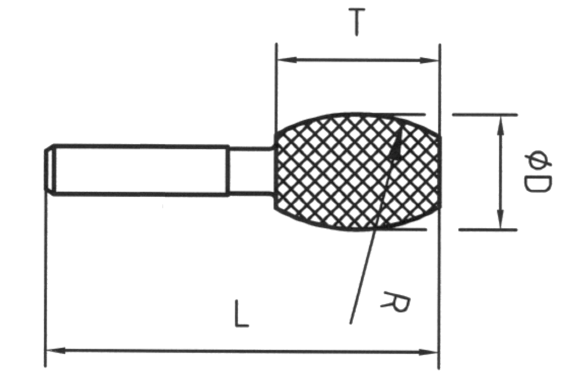 Strumento diamantato D-6258-H3 D151, d. 7,0mm - Cilindrico bombato - Gambo d. 3,0mm