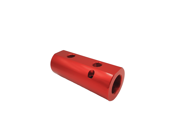 Anticorodal anodized aluminium manifold Red, IN 3/4" 2 OUT 1/4 - OSS