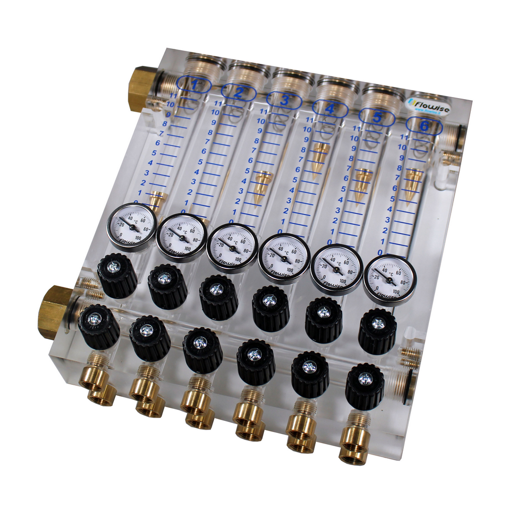 Flussometro S5 6 zone, portata 4-25lt/min, attacco sx, filettatura G3/4" - Portagomma d. 10mm