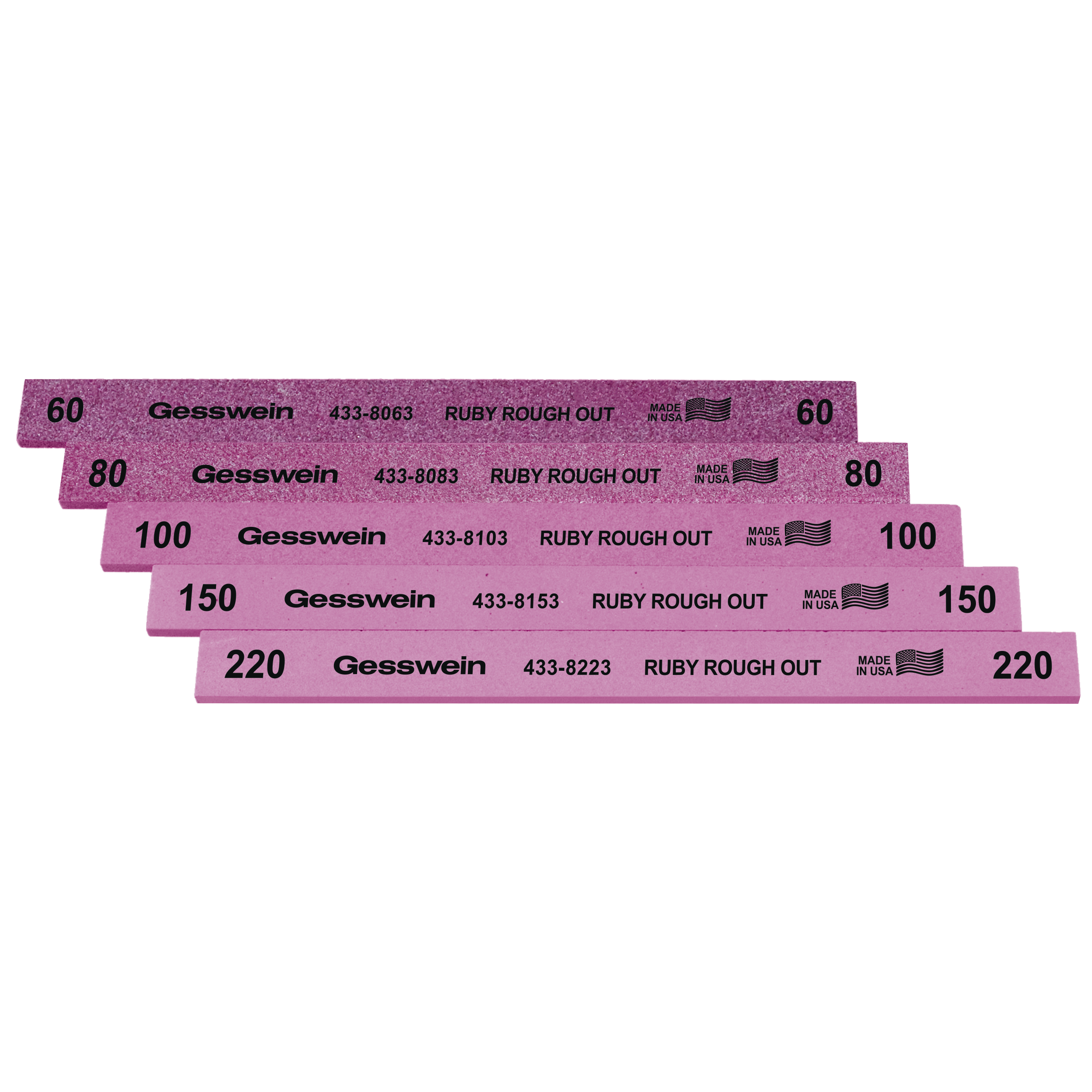 Assortimento pietre tipo Ruby Rough Out 25x6x150mm, Grane 60-80-100-150-220 - Rettangolare