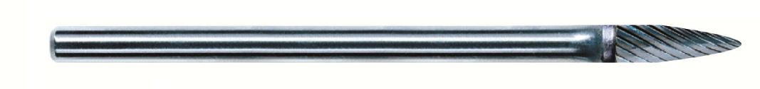 Fresa d. 3,0x8,0mm, PSG-42L76M-D, taglio D, ogiva, versione lunga - Gambo d. 3mm